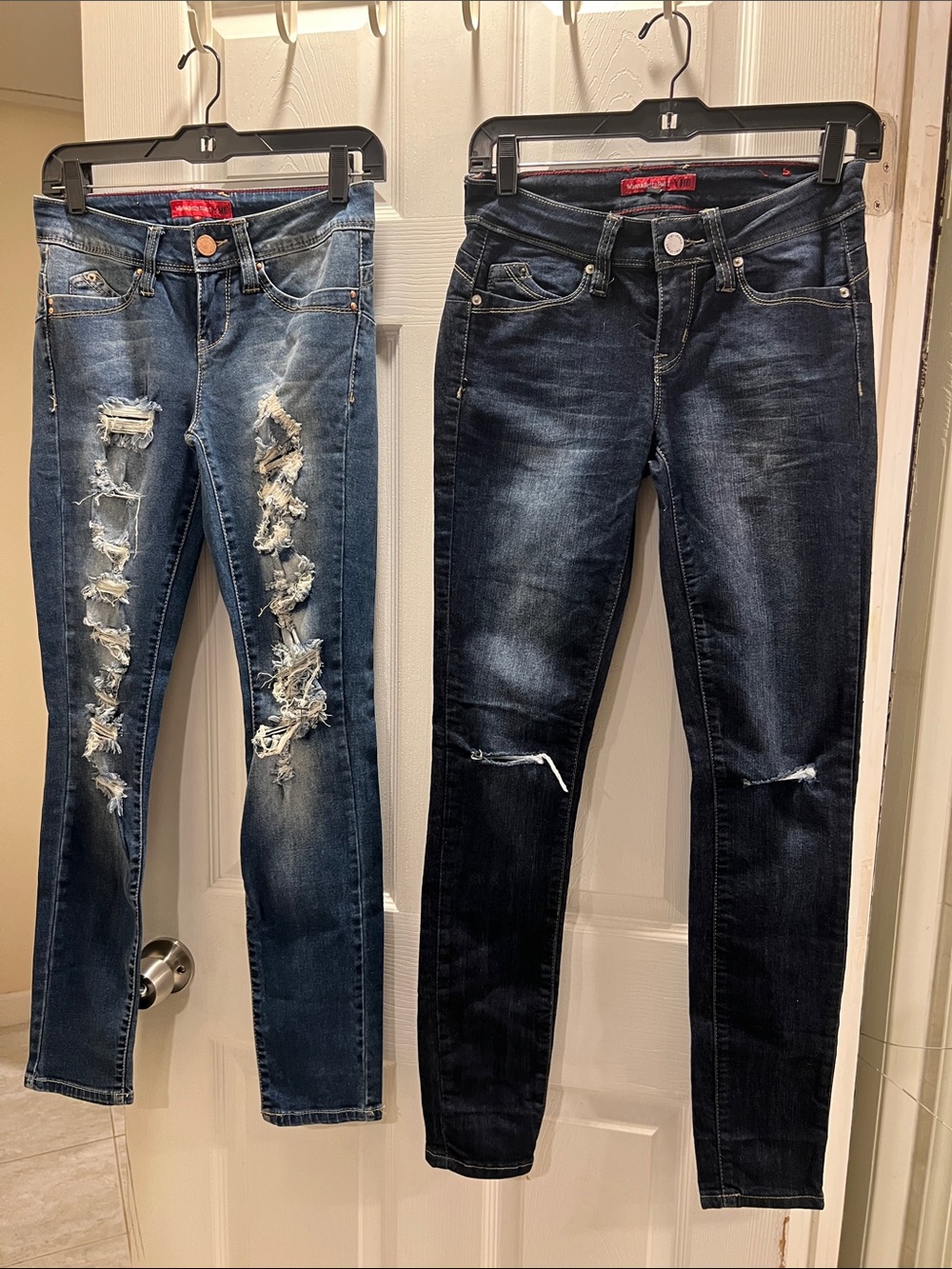Wanna Betta Butt? - Distressed Light Blue & Dark Blue Stretch Denim